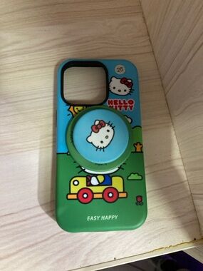 Hello Kitty Blue & Green Phone Case with Pop Socket -16pro